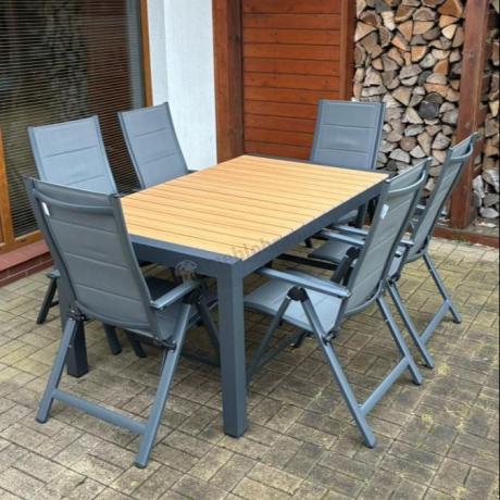 Grafitowy zestaw stół i krzesła dla 8 osób - stół 210cm Tanami Daven 8+1