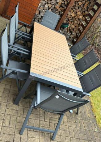 Grafitowy zestaw stół i krzesła dla 8 osób - stół 210cm Tanami Daven 8+1