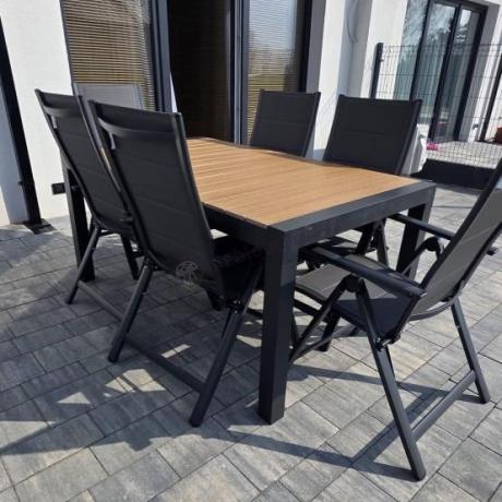 Grafitowy zestaw stół i krzesła dla 8 osób - stół 210cm Tanami Daven 8+1