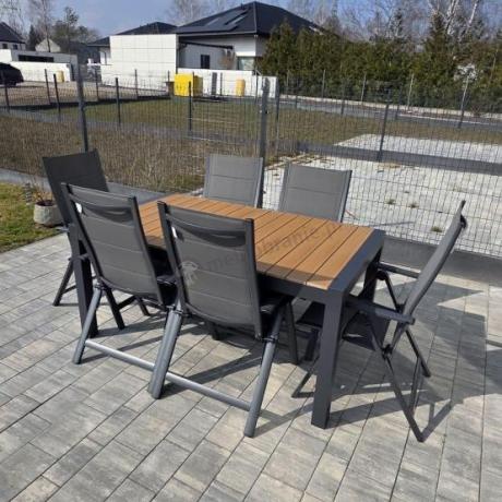 Grafitowy zestaw stół i krzesła dla 8 osób - stół 210cm Tanami Daven 8+1
