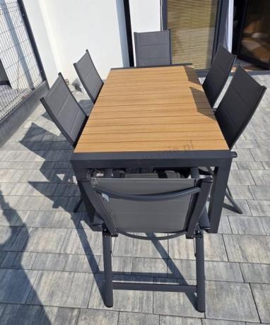 Grafitowy zestaw stół i krzesła dla 8 osób - stół 210cm Tanami Daven 8+1