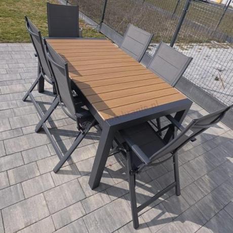 Grafitowy zestaw stół i krzesła dla 8 osób - stół 210cm Tanami Daven 8+1