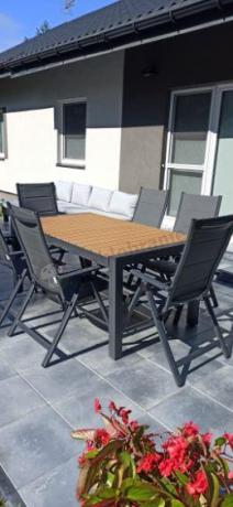 Grafitowy zestaw stół i krzesła dla 8 osób - stół 210cm Tanami Daven 8+1