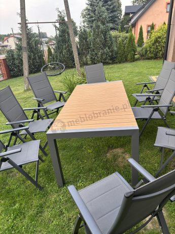 Grafitowy zestaw stół i krzesła dla 8 osób - stół 210cm Tanami Daven 8+1