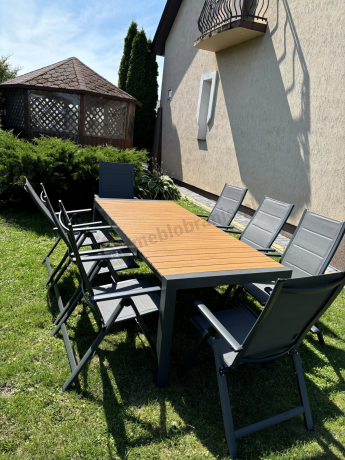 Grafitowy zestaw stół i krzesła dla 8 osób - stół 210cm Tanami Daven 8+1