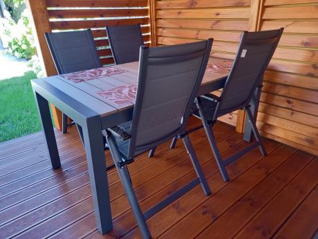 Grafitowy zestaw stół i krzesła dla 8 osób - stół 210cm Tanami Daven 8+1