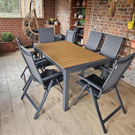 Grafitowy zestaw stół i krzesła dla 8 osób - stół 210cm Tanami Daven 8+1