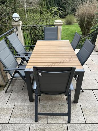 Grafitowy zestaw stół i krzesła dla 8 osób - stół 210cm Tanami Daven 8+1