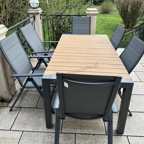 Grafitowy zestaw stół i krzesła dla 8 osób - stół 210cm Tanami Daven 8+1