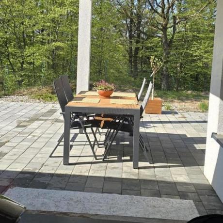 Grafitowy zestaw stół i krzesła dla 8 osób - stół 210cm Tanami Daven 8+1