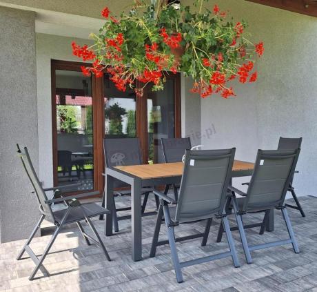 Grafitowy zestaw stół i krzesła dla 8 osób - stół 210cm Tanami Daven 8+1