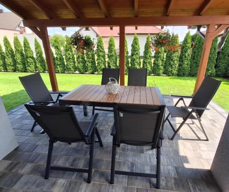 Grafitowy zestaw stół i krzesła dla 8 osób - stół 210cm Tanami Daven 8+1