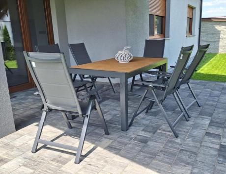 Grafitowy zestaw stół i krzesła dla 8 osób - stół 210cm Tanami Daven 8+1