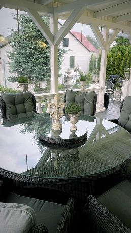 Grafitowy zestaw technorattanowy z okrągłym stołem 8+1 Laritto