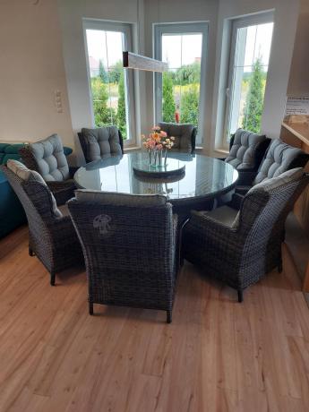 Grafitowy zestaw technorattanowy z okrągłym stołem 8+1 Laritto