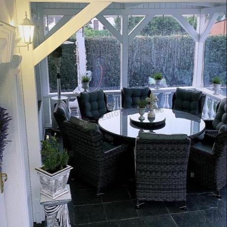 Grafitowy zestaw technorattanowy z okrągłym stołem 8+1 Laritto