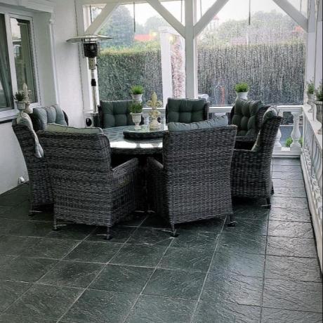 Grafitowy zestaw technorattanowy z okrągłym stołem 8+1 Laritto