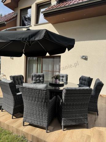 Grafitowy zestaw technorattanowy z okrągłym stołem 8+1 Laritto