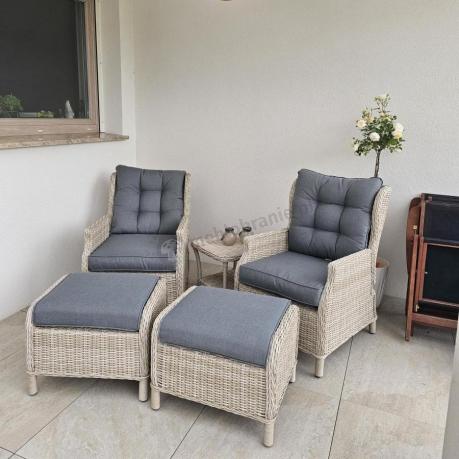 Jasne technorattanowe meble obiadowe na taras - stół + 8 foteli Laritto - Creme