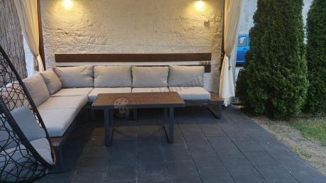 Jasnoszary modułowy narożnik na taras 280x220cm Panaon LG