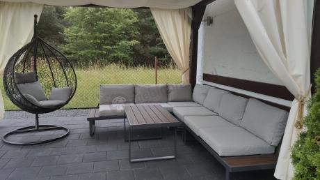 Jasnoszary modułowy narożnik na taras 280x220cm Panaon LG