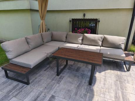 Jasnoszary modułowy narożnik na taras 280x220cm Panaon LG
