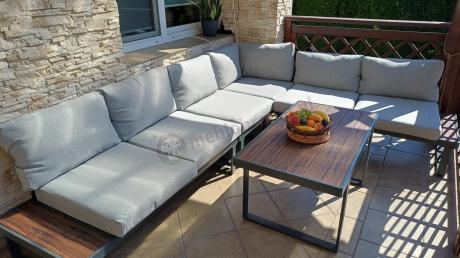 Jasnoszary modułowy narożnik na taras 280x220cm Panaon LG