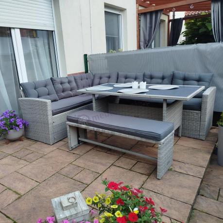 Jasnoszary narożnik ogrodowy technorattan