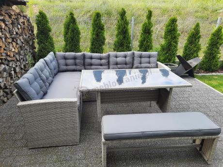 Jasnoszary narożnik ogrodowy technorattan