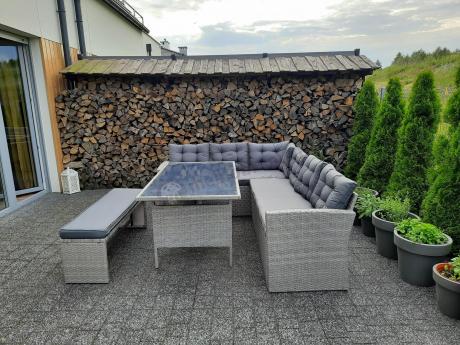 Jasnoszary narożnik ogrodowy technorattan