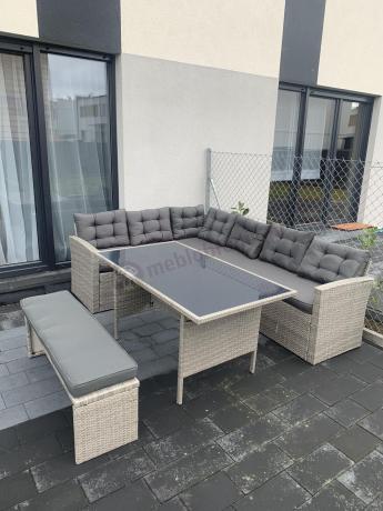 Jasnoszary narożnik ogrodowy technorattan