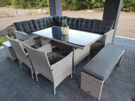 Jasnoszary narożnik ogrodowy technorattan