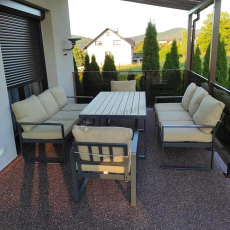 Jasny komplet mebli metalowych na taras dla 8 osób - Panaon Grande WB