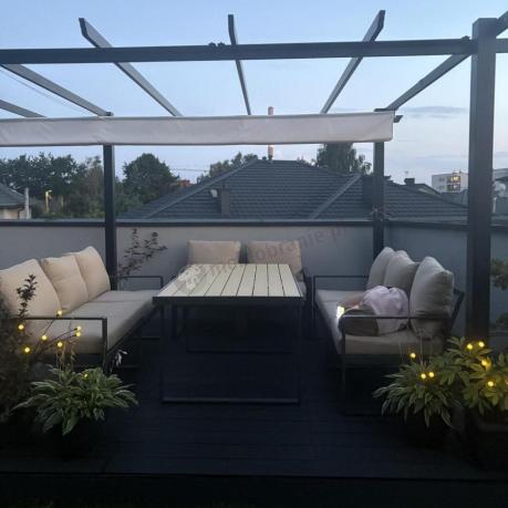 Jasny komplet mebli metalowych na taras dla 8 osób - Panaon Grande WB