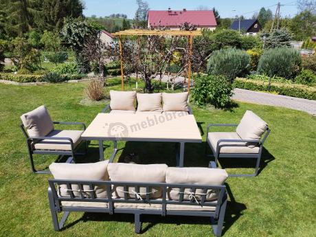 Jasny komplet mebli metalowych na taras dla 8 osób - Panaon Grande WB