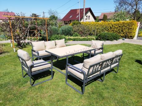 Jasny komplet mebli metalowych na taras dla 8 osób - Panaon Grande WB