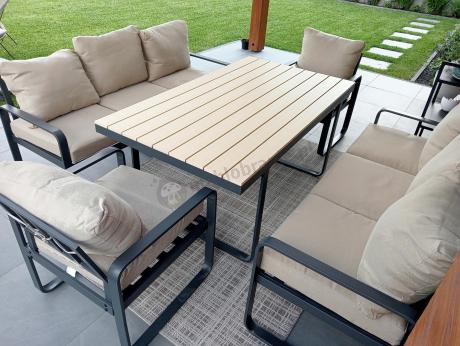 Jasny komplet mebli metalowych na taras dla 8 osób - Panaon Grande WB