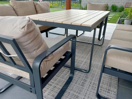 Jasny komplet mebli metalowych na taras dla 8 osób - Panaon Grande WB