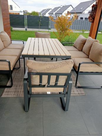 Jasny komplet mebli metalowych na taras dla 8 osób - Panaon Grande WB