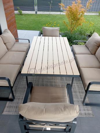 Jasny komplet mebli metalowych na taras dla 8 osób - Panaon Grande WB