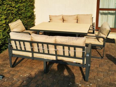 Jasny komplet mebli metalowych na taras dla 8 osób - Panaon Grande WB