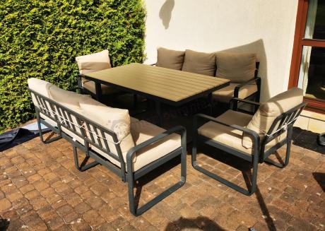 Jasny komplet mebli metalowych na taras dla 8 osób - Panaon Grande WB