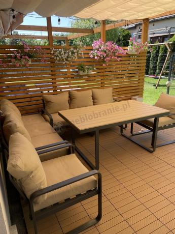 Jasny komplet mebli metalowych na taras dla 8 osób - Panaon Grande WB