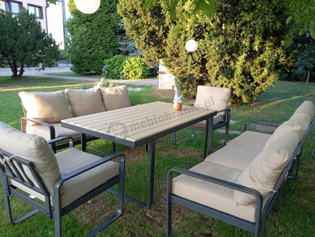 Jasny komplet mebli metalowych na taras dla 8 osób - Panaon Grande WB