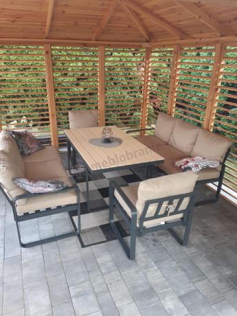 Jasny komplet mebli metalowych na taras dla 8 osób - Panaon Grande WB