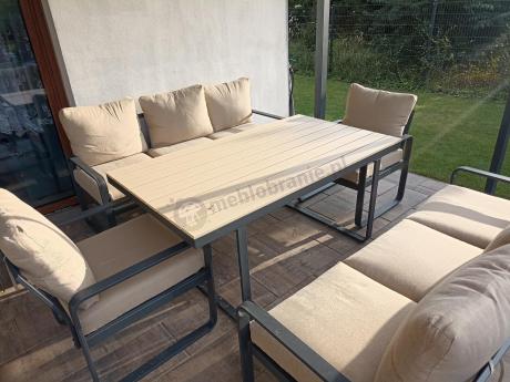 Jasny komplet mebli metalowych na taras dla 8 osób - Panaon Grande WB