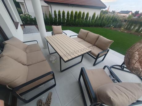 Jasny komplet mebli metalowych na taras dla 8 osób - Panaon Grande WB