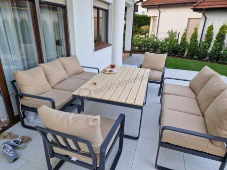 Jasny komplet mebli metalowych na taras dla 8 osób - Panaon Grande WB