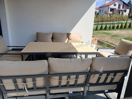 Jasny komplet mebli metalowych na taras dla 8 osób - Panaon Grande WB