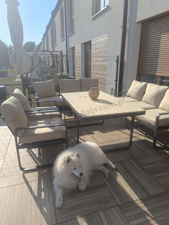 Jasny komplet mebli metalowych na taras dla 8 osób - Panaon Grande WB